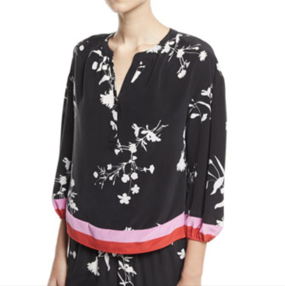 Joie Eliga Silk Floral Blouse Black & White, Size S